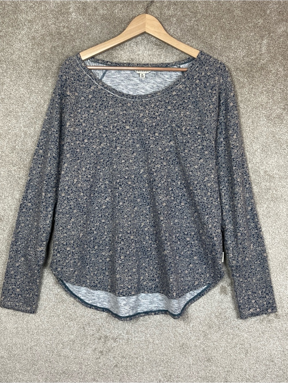 Frye and Co Shirt Womens Extra Large Blue Floral Cotton Pullover Stretch- 4883